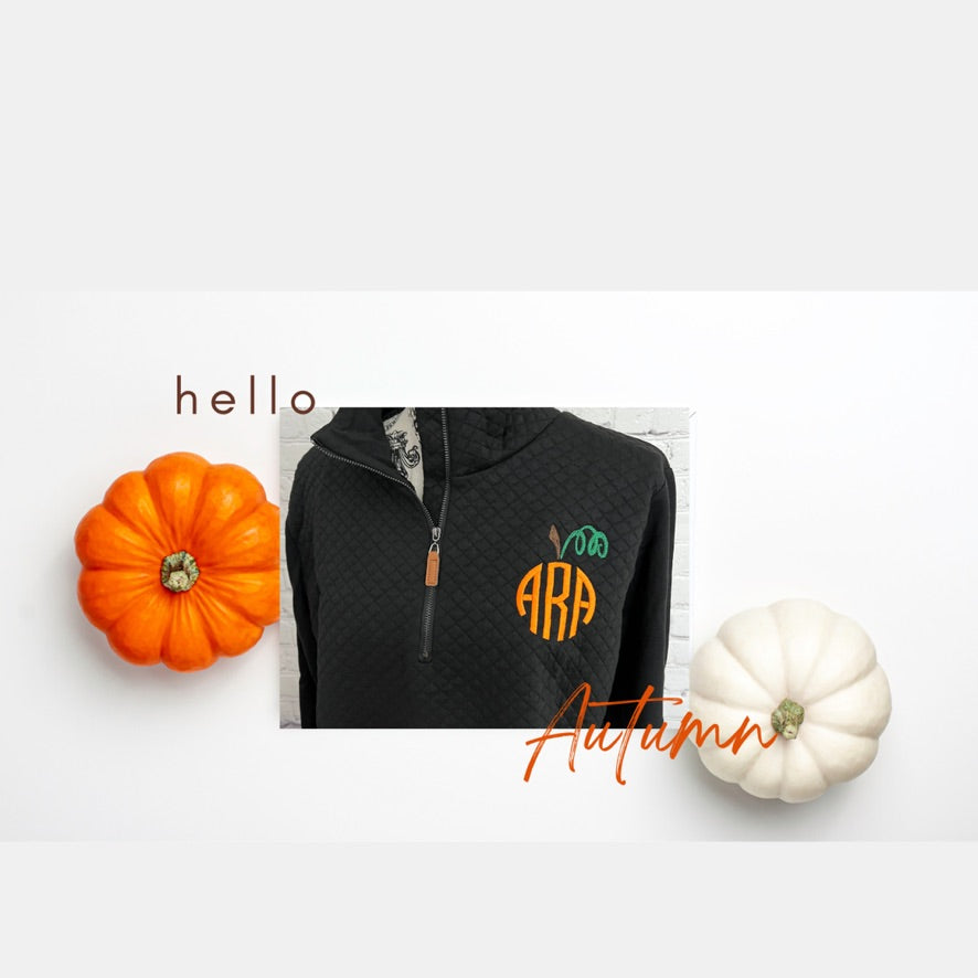 Pumpkin Monogram Quilted Quarter Zip Pullover