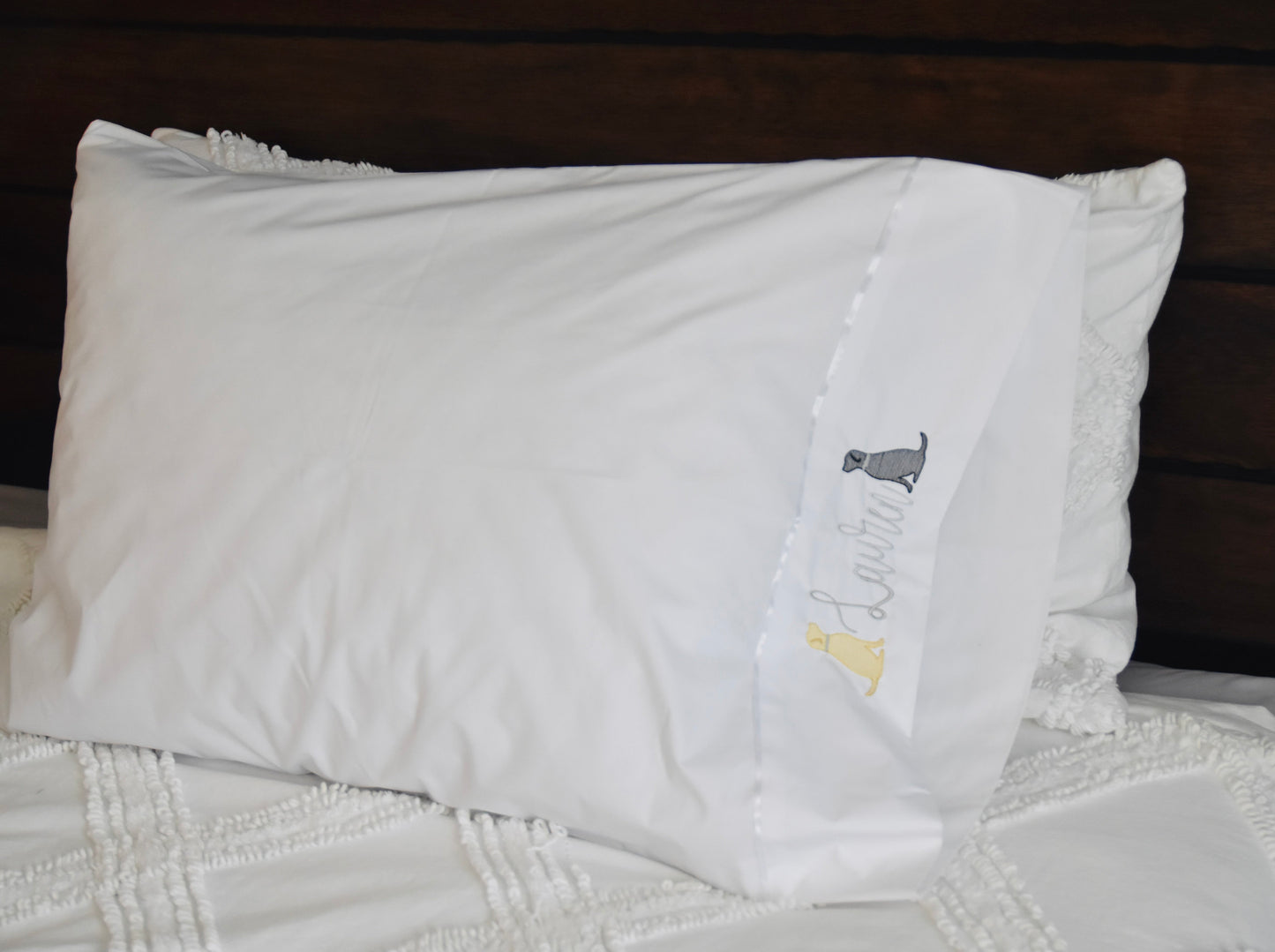 Monogrammed Pillow, Monogram Dog Pillowcase, Embroidered Bedding, Monogram Pillowcase, Mongrammed Bedding, Personalized Pillow, Name Pillow