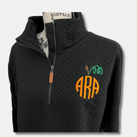 Pumpkin Monogram Quilted Quarter Zip Pullover