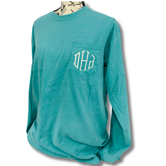 Monogrammed Long Sleeve Comfort Colors Pocket Tee