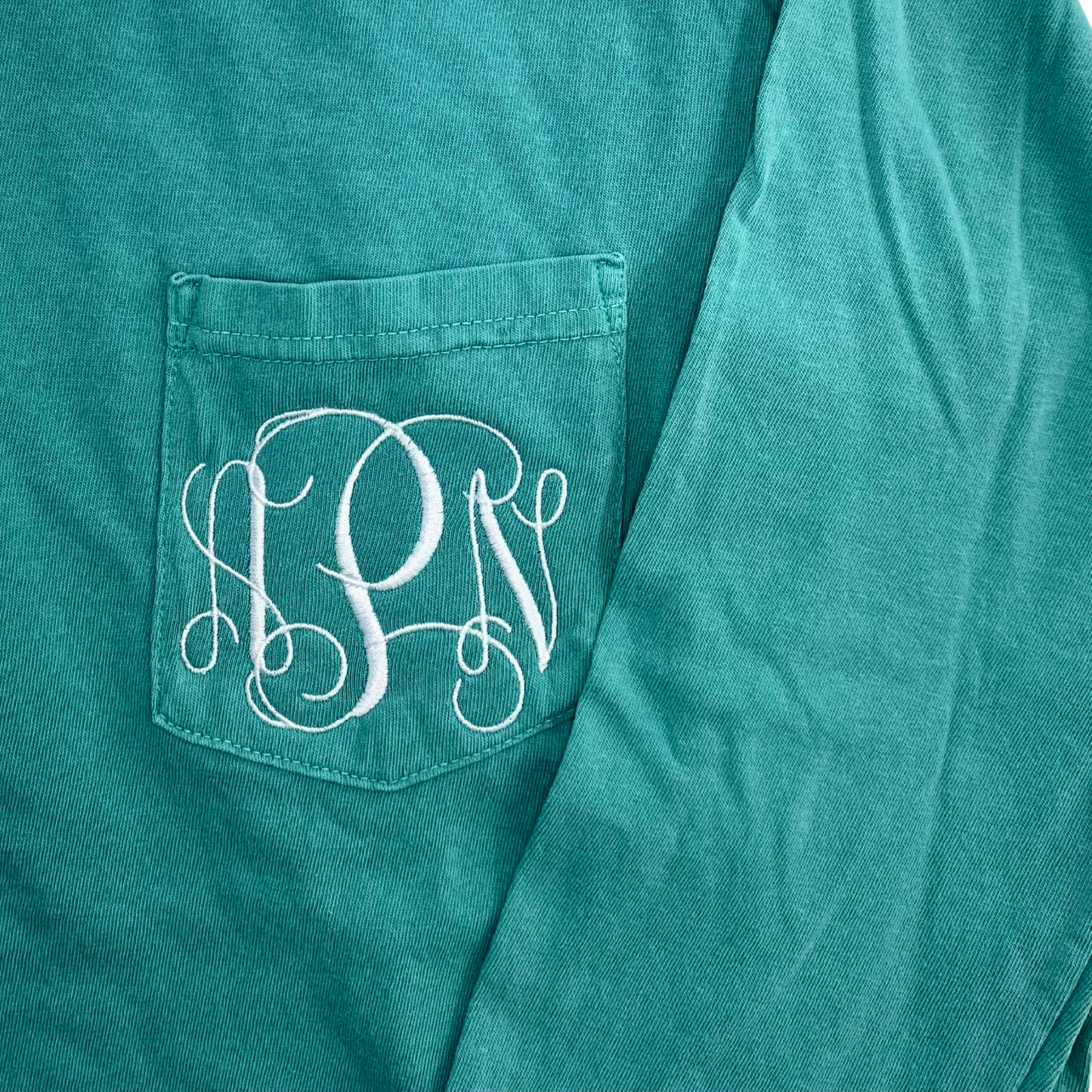 Monogrammed Long Sleeve Comfort Colors Pocket Tee