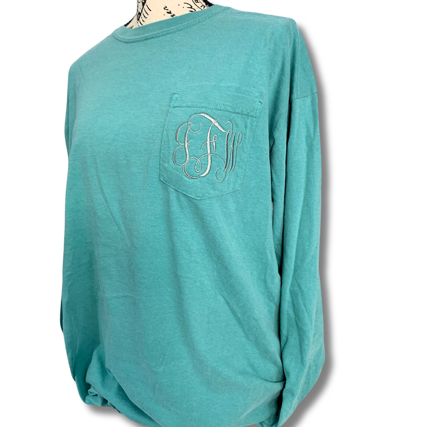 Monogrammed Long Sleeve Comfort Colors Pocket Tee