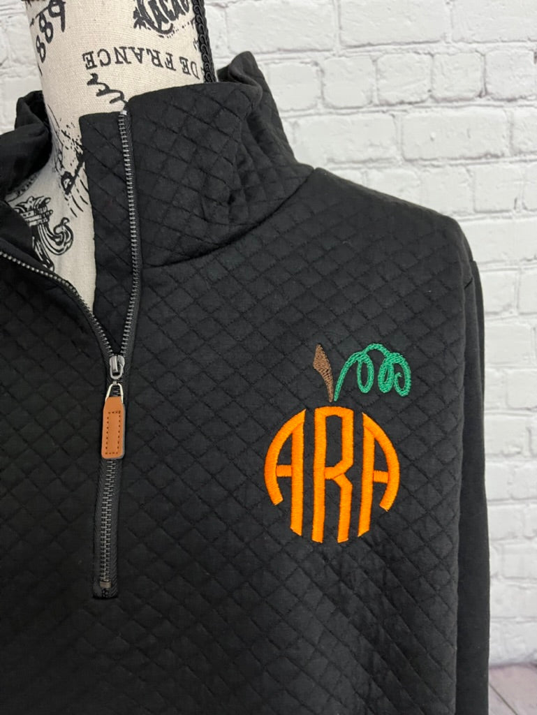 Pumpkin Monogram Quilted Quarter Zip Pullover