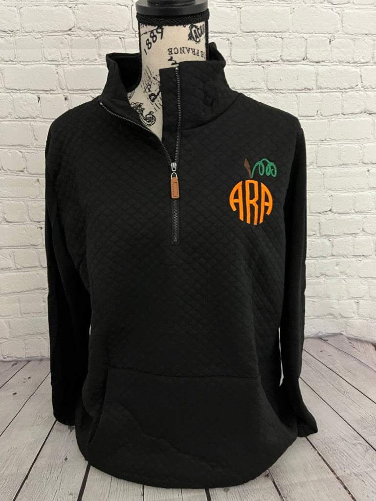 Pumpkin Monogram Quilted Quarter Zip Pullover